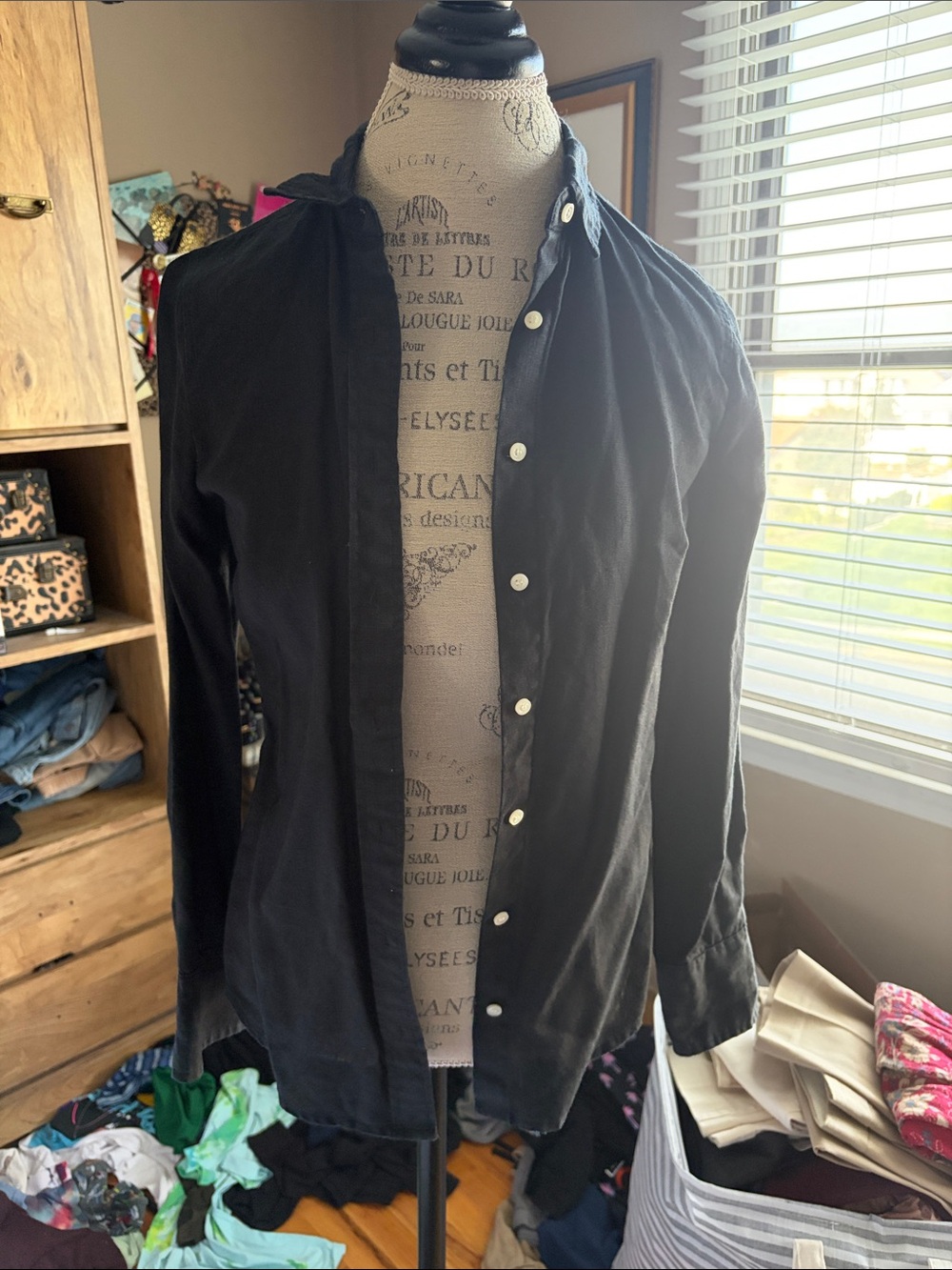 J Crew Irish Linen Black Button-Up Shirt - 2